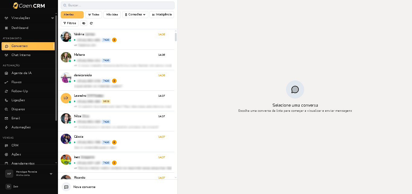 CaenCRM: lista de conversas e central de atendimento