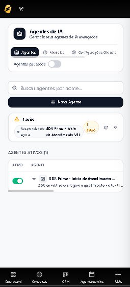 Lista de agentes de IA do CaenCRM no celular